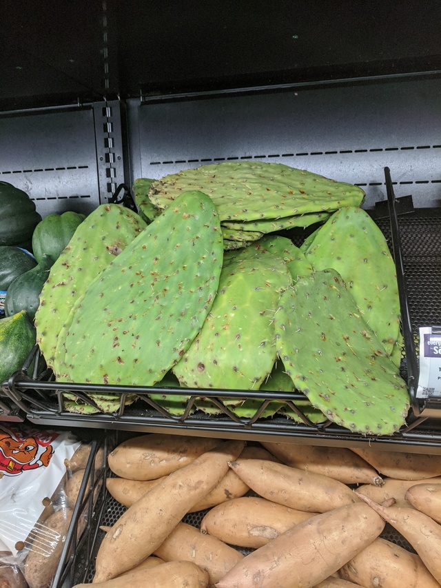 Some cactus flat pieces in the produce section at Broulim's.